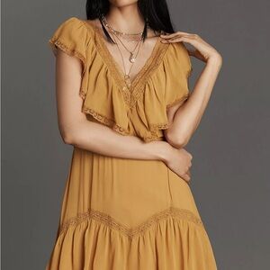 Anthropologie Short-Sleeve V-Neck Ruffle Midi Dress